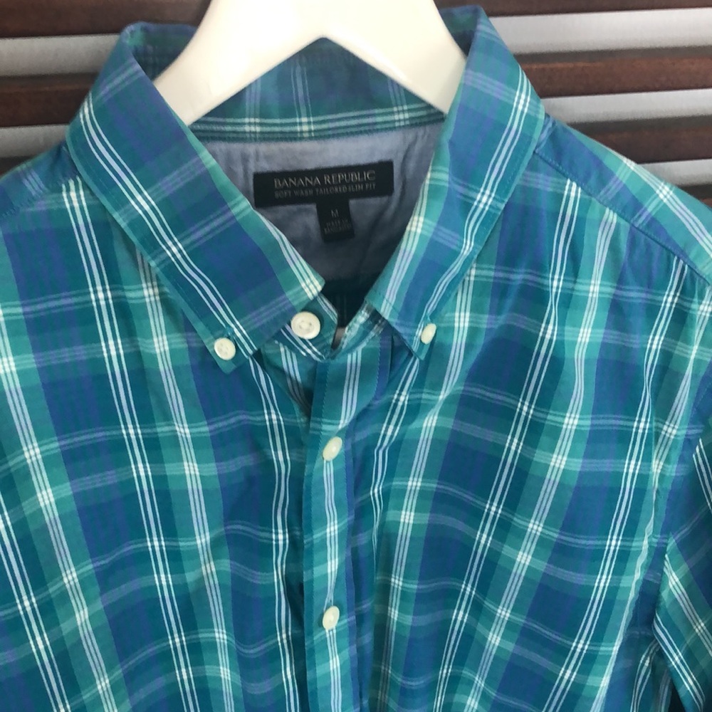 Banana Republic men’s plaid casual button down slim fit shirt